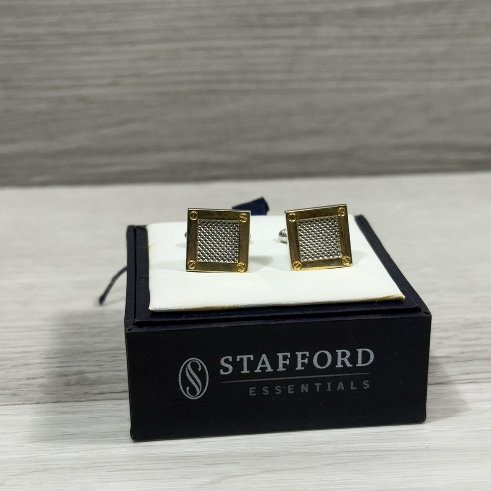 Stafford Men's Square Silver & Gold Cufflinks Metal No Stone